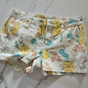 a.n.a Yellow and Blue Bermuda Shorts Floral Cotton Blend